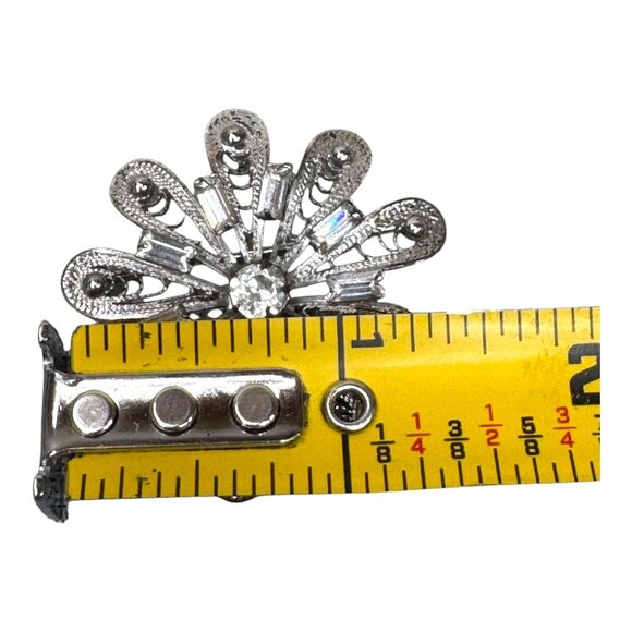 Vintage Sterling Silver Filigree Flower Brooch Intricate Starburst Rhinestone - Picture 4 of 5